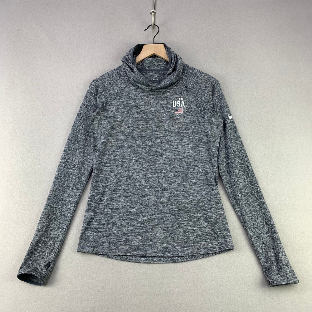 Nike Team USA Pullover‎ Hoodie Womens Small Gray Athletic Running Top Olympics